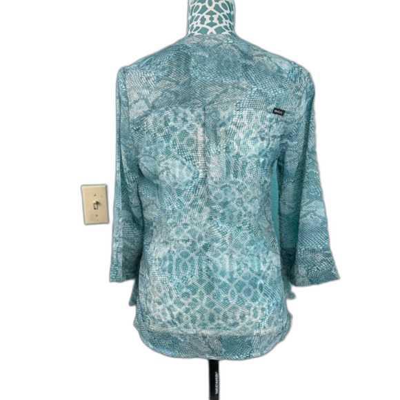 Beautiful snake print in teal/blue sheer blouse - Picture 3 of 5